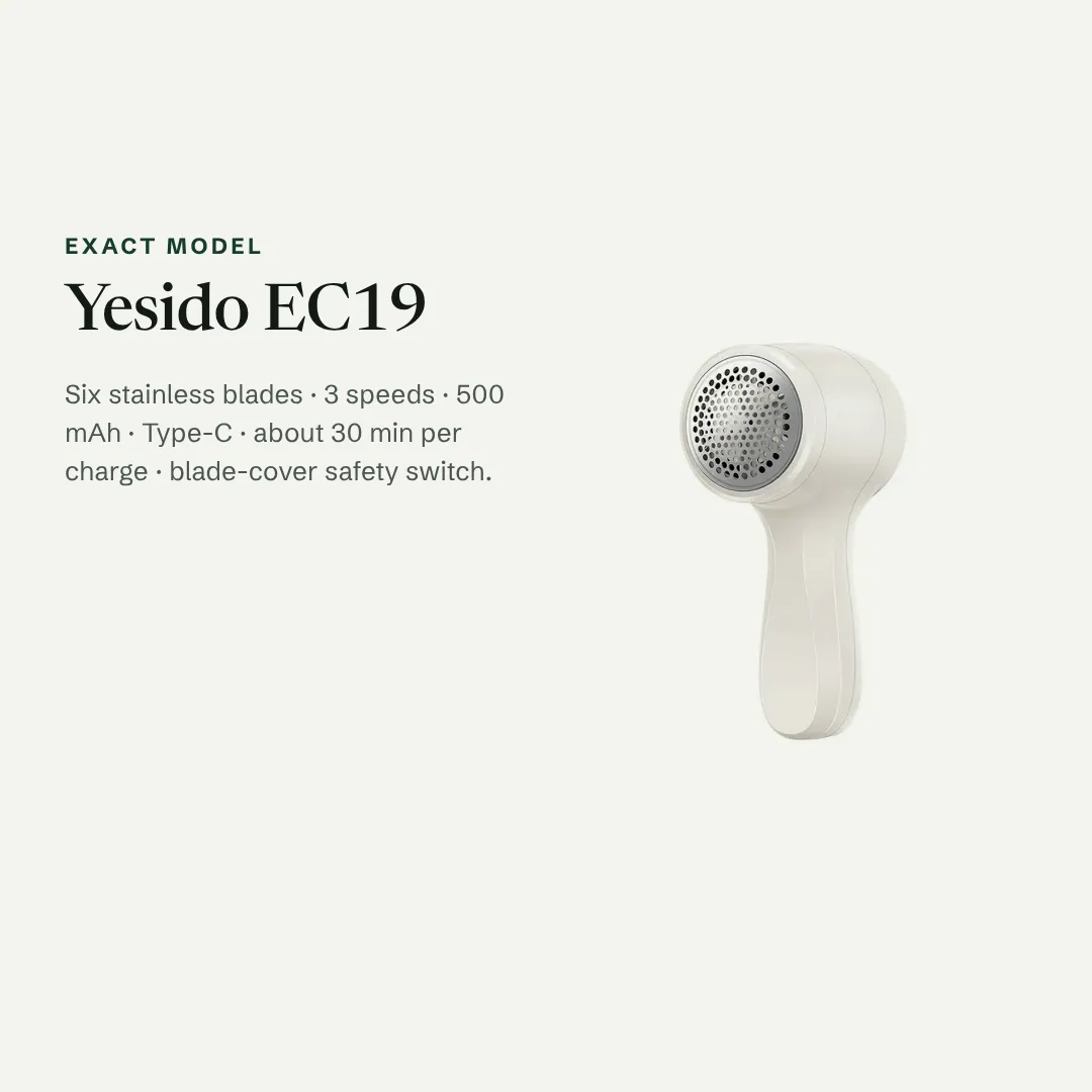 Yesido EC19 specifications — six stainless blades, three speeds, 500 mAh, Type-C, blade-cover safety switch