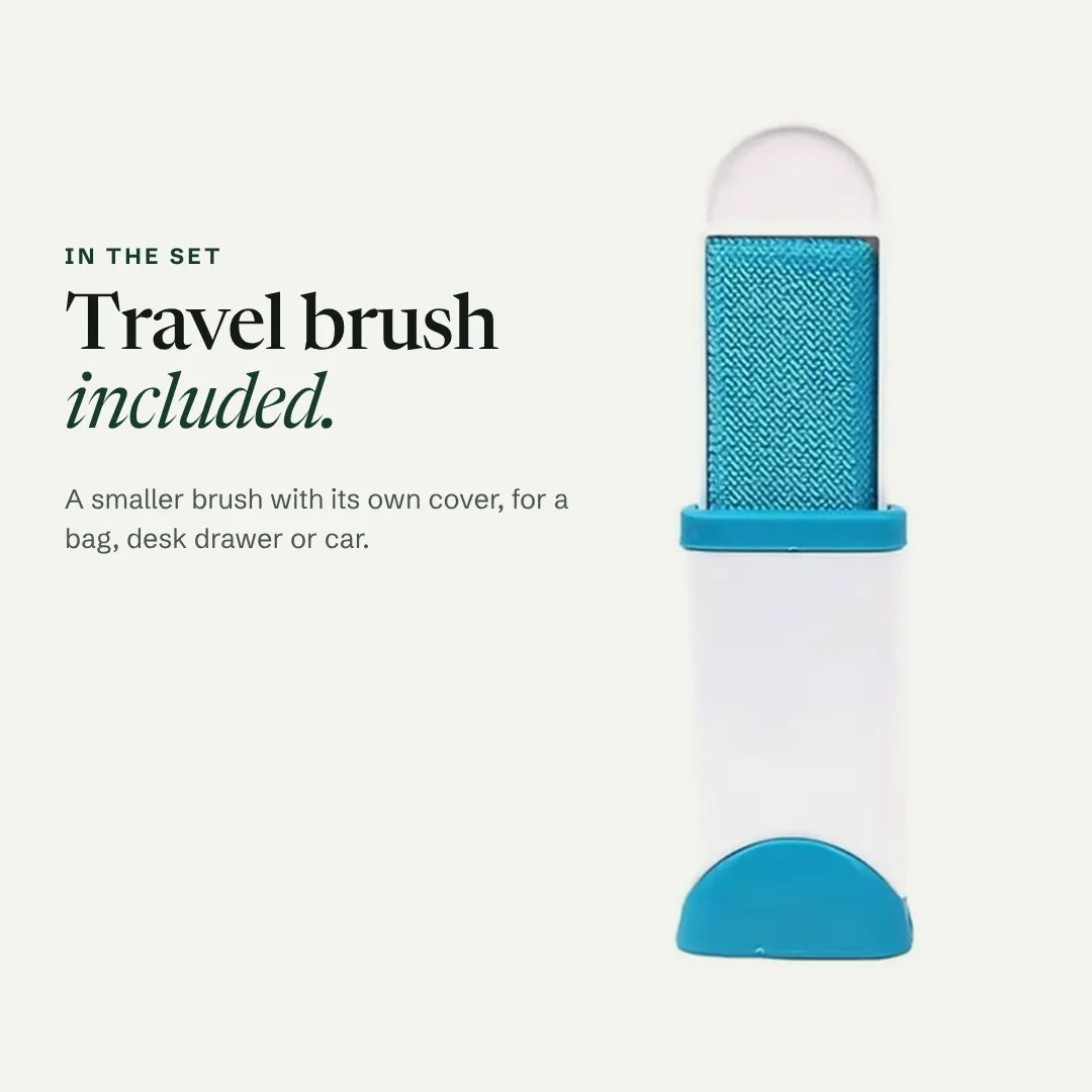 The smaller Clean-Swipe travel brush in its white case